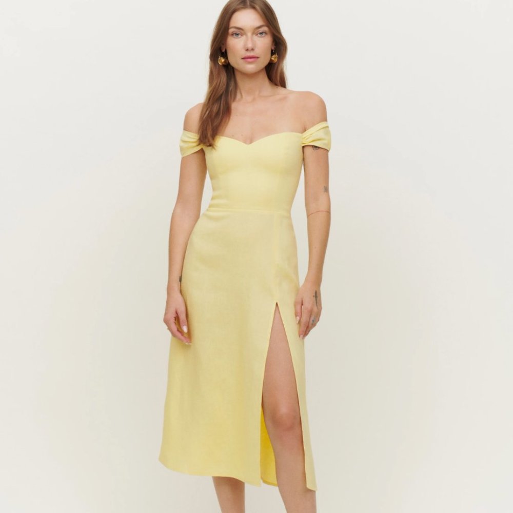 Reformation Bridgton Linen Dress - Zest, Size 4, NWT